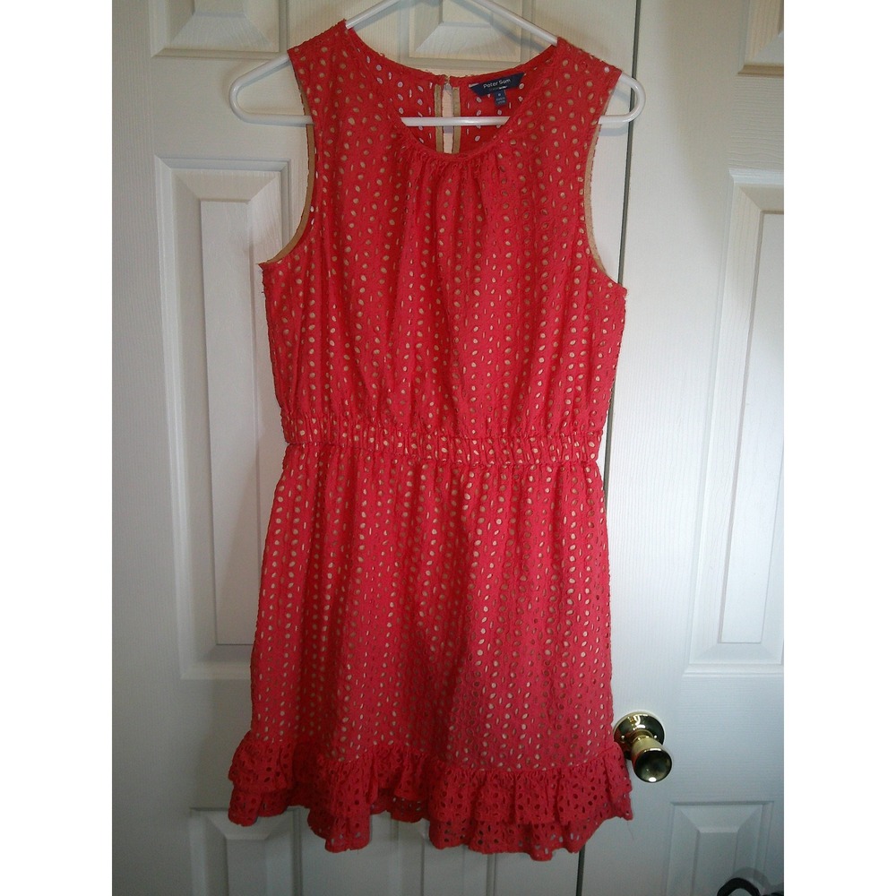 Peter Som Coral Eyelet Dress Sleeveless‎ Ruffle Hem Summer Party Dress 8